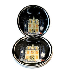 Potter's Studio Halloween HAUNTED HOUSE Salad Plates Set of 4 Witch Ghost New